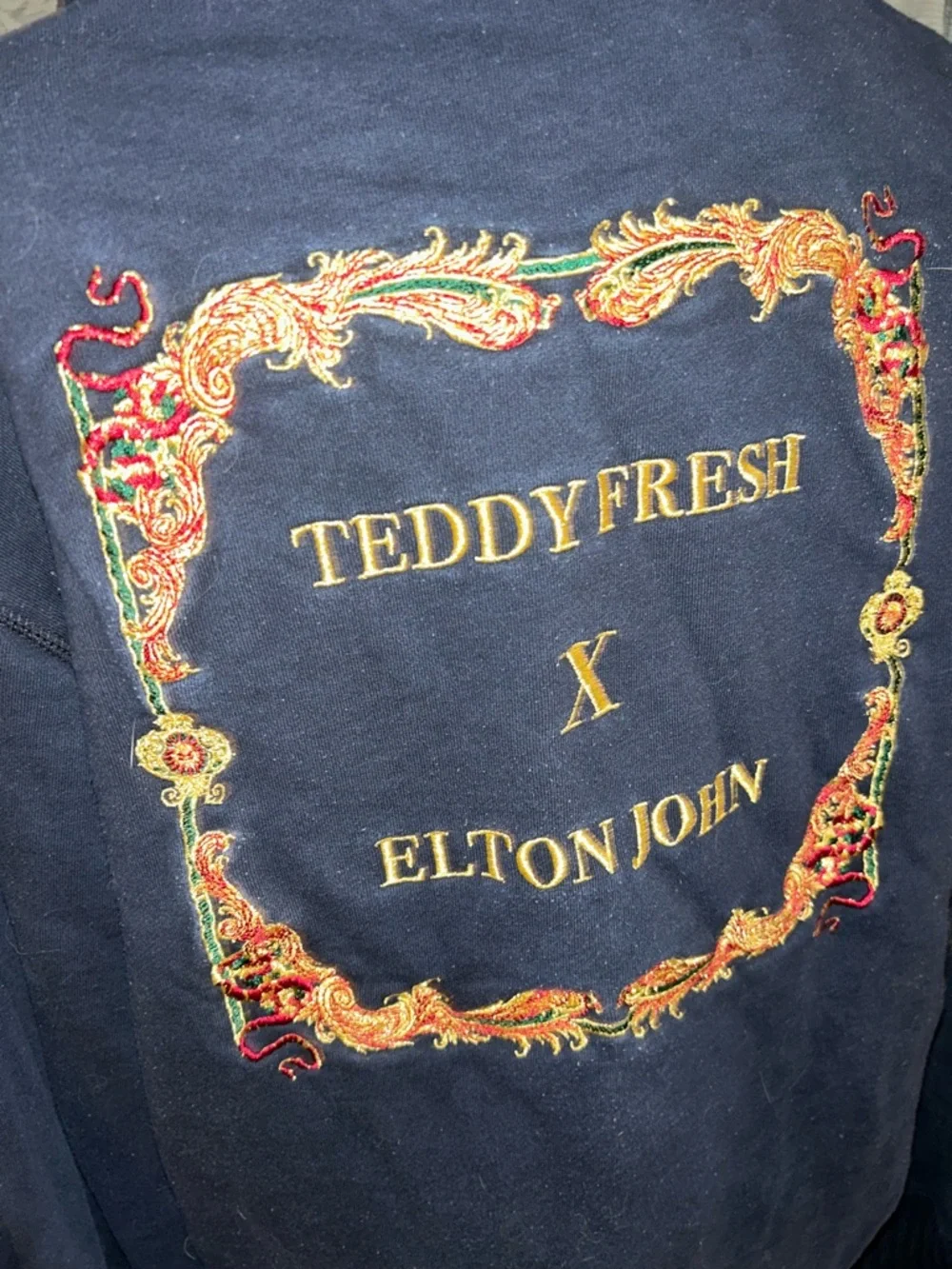 Teddy Fresh x Elton John Black Graphic Embroidered Oversized Hoodie - Picture 4 of 6